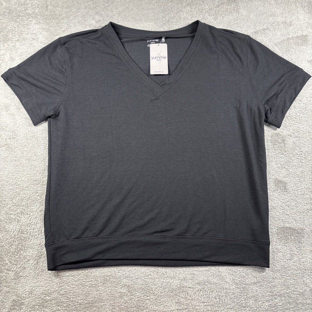 Yummie Damian V-neck T-Shirt Black Women's Size XS NWT